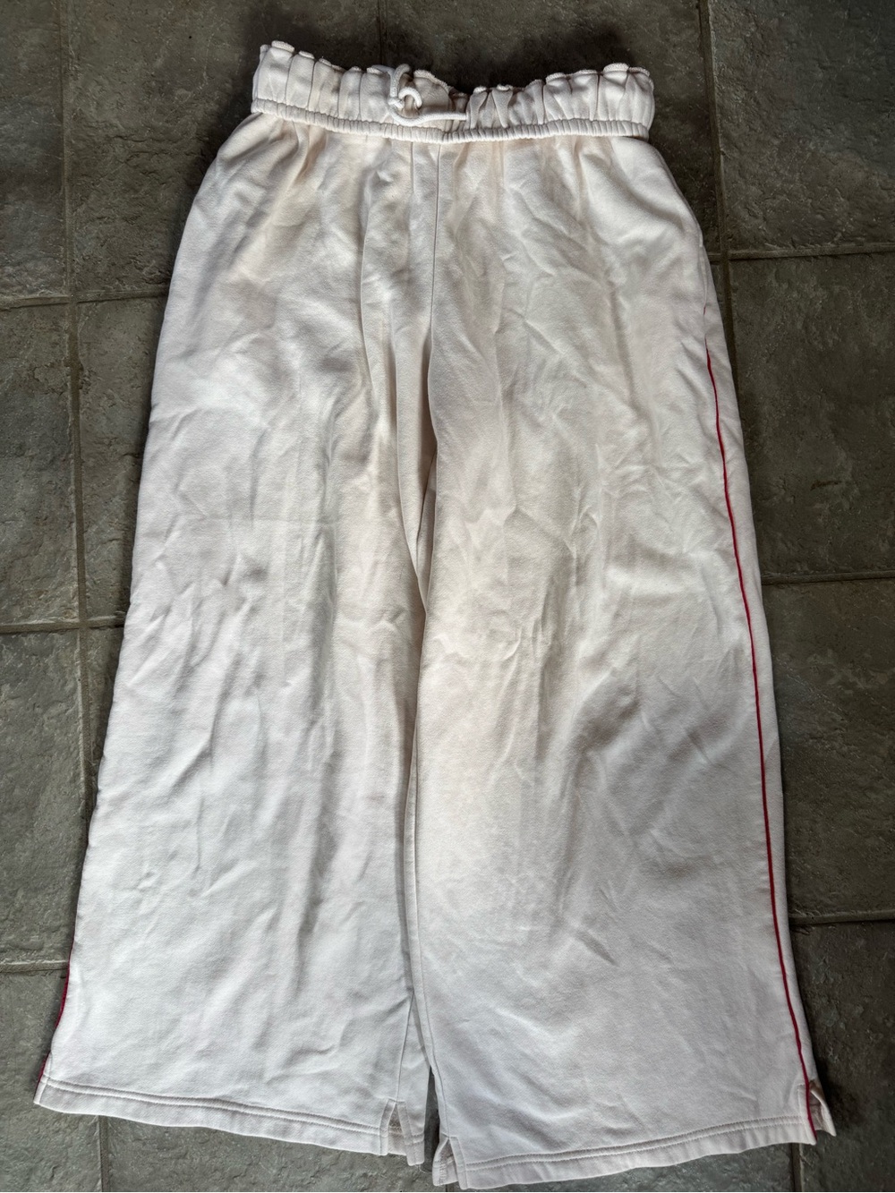 Urban Outfitters White Wide-Leg Sweatpants with Red Side Stripe